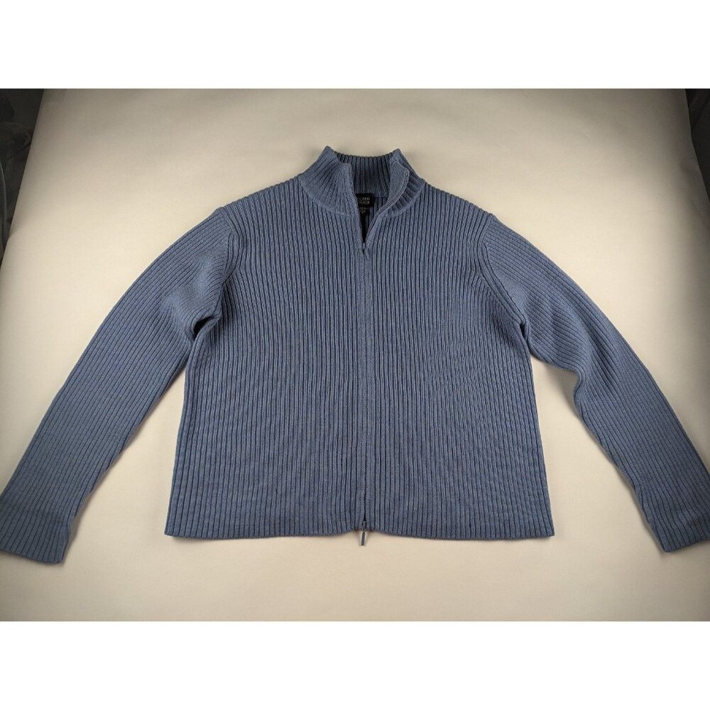 Vintage Eileen Fisher 100% Merino Wool Light Blue Full Zip Sweater Jacket Large